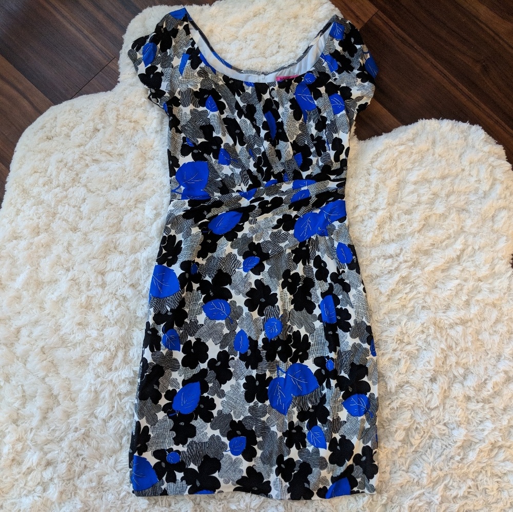 Betsey Johnson Graphic Floral Silk Mini Dress